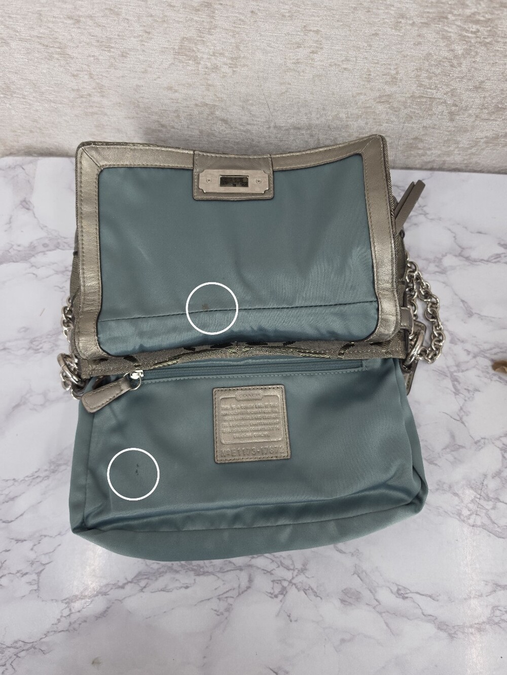 Coach Signature Canvas Jacquard Shoulder Bag in Metallic Pewter Chain Straps - Picture 3 of 16